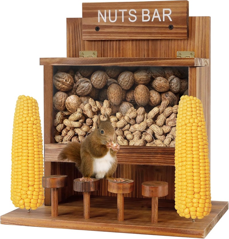 KOOPRO Squirrel Feeder for Outside Tree, Squirrel Picnic Table Feeder for Outdoors Corn Cob Peanut Feeder Funny Chipmunk House Nuts Bar Hanging Wooden Box - Image 1